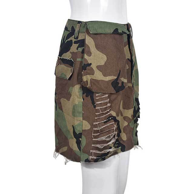 Ripped Camo Mini Skirt