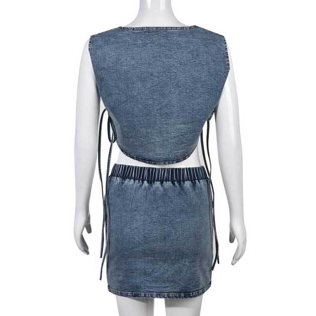 Denim Tied Top Skirt Set