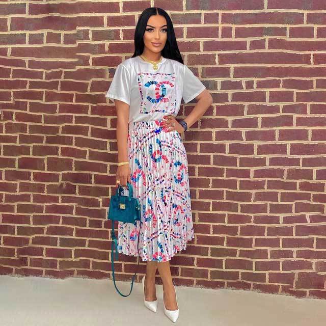 Printed Pleated Skirt Set
