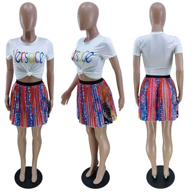 Letter Print Top Pleated Skirt Set