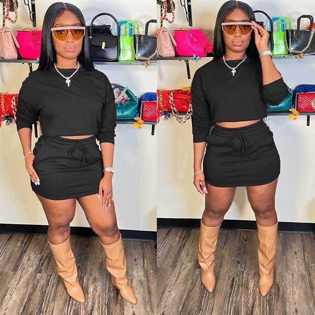 Basic Sweatshirt Top Skirt Set