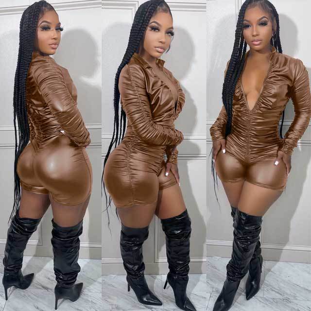 Ruched Leather Romper