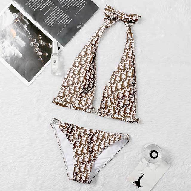 Diamond Detail Printed Halter Bathing Suit