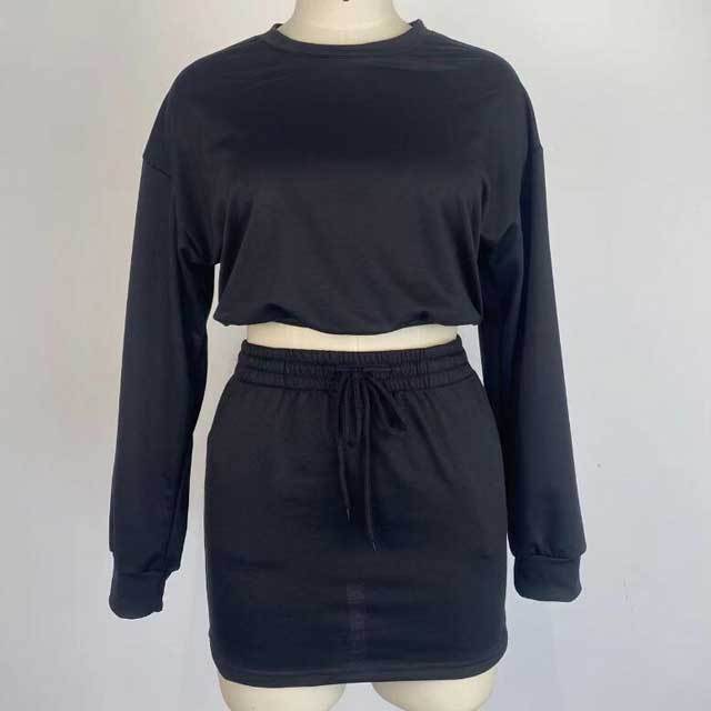 Basic Sweatshirt Top Skirt Set