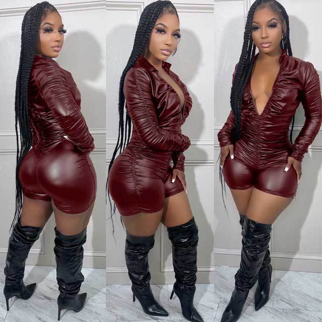 Ruched Leather Romper