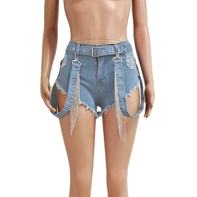 Diamond Fringe Denim Short Jeans