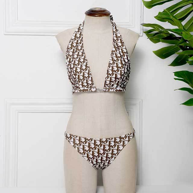 Diamond Detail Printed Halter Bathing Suit