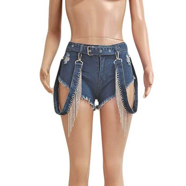 Diamond Fringe Denim Short Jeans