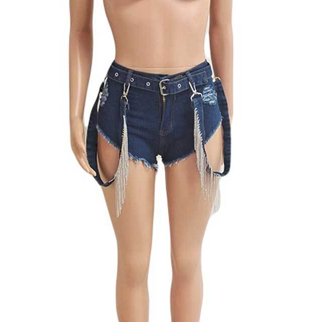 Diamond Fringe Denim Short Jeans