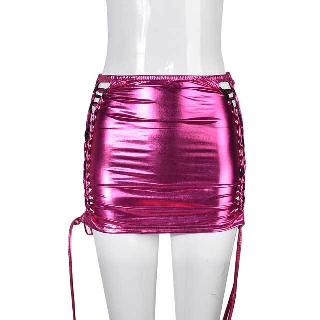 Hollow Out Leather Mini Skirt