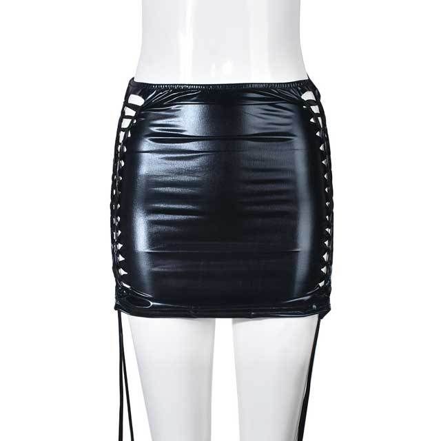 Hollow Out Leather Mini Skirt