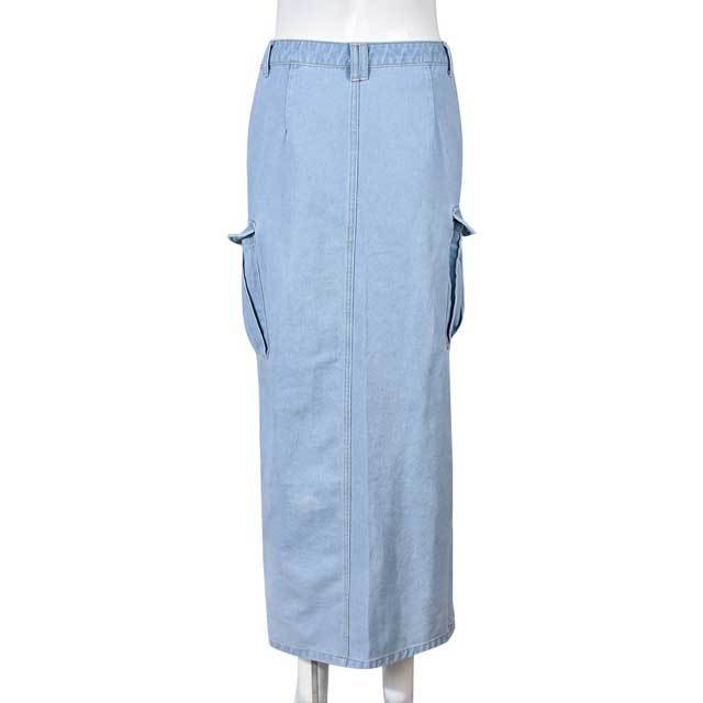 High Waist Denim Slit Maxi Skirt