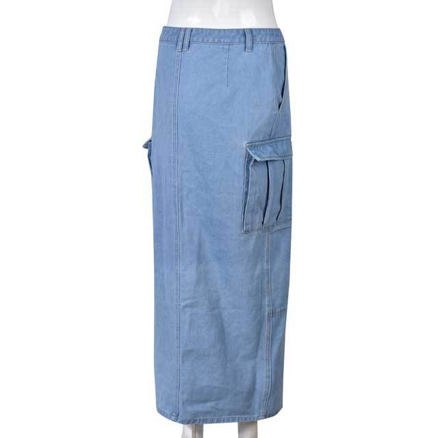 High Waist Denim Slit Maxi Skirt
