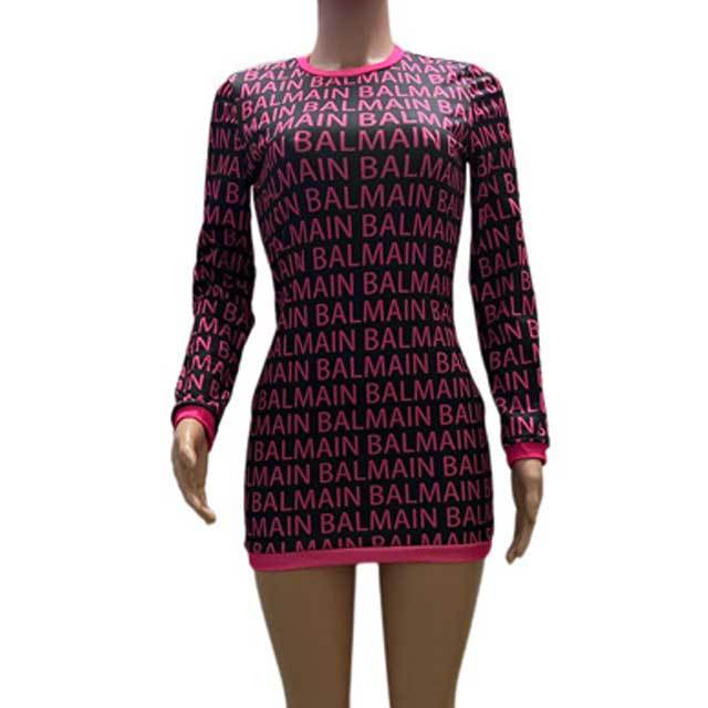 Letter Print Long Sleeve Bodycon Dress