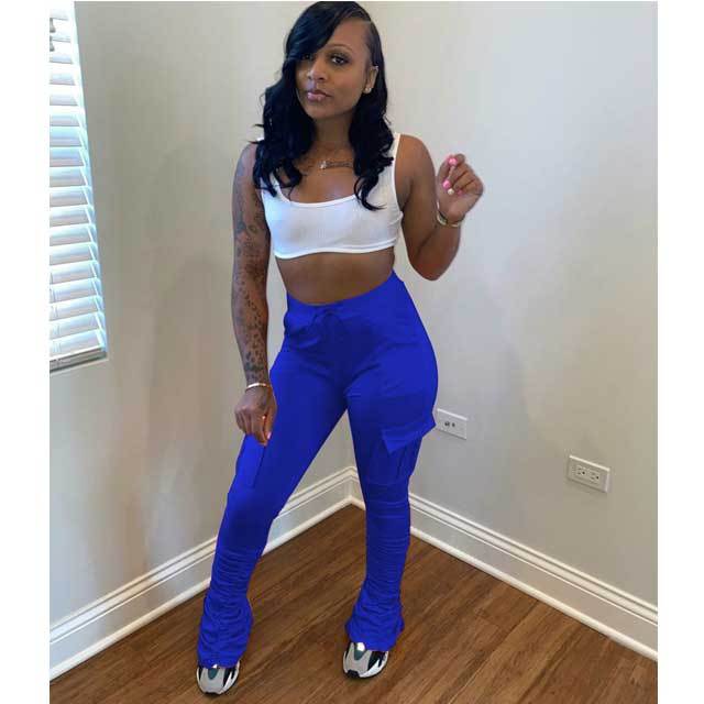 Drawstring Stacked Pants With Pocket