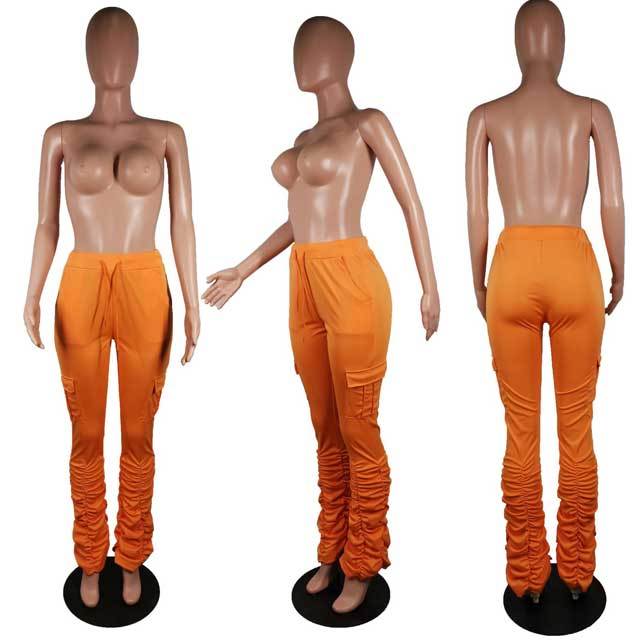 Drawstring Stacked Pants With Pocket