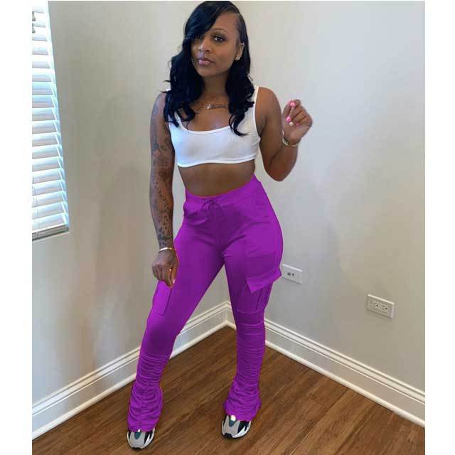 Drawstring Stacked Pants With Pocket