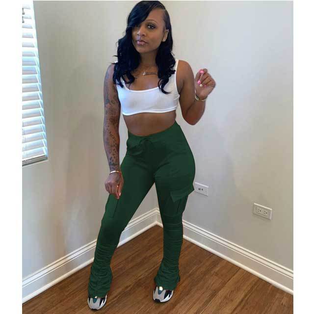 Drawstring Stacked Pants With Pocket