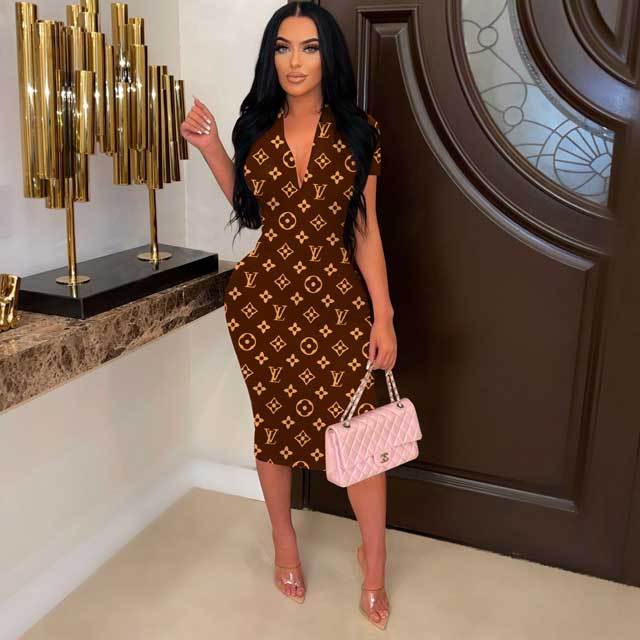 Short Sleeve Printed Bodycon Dress