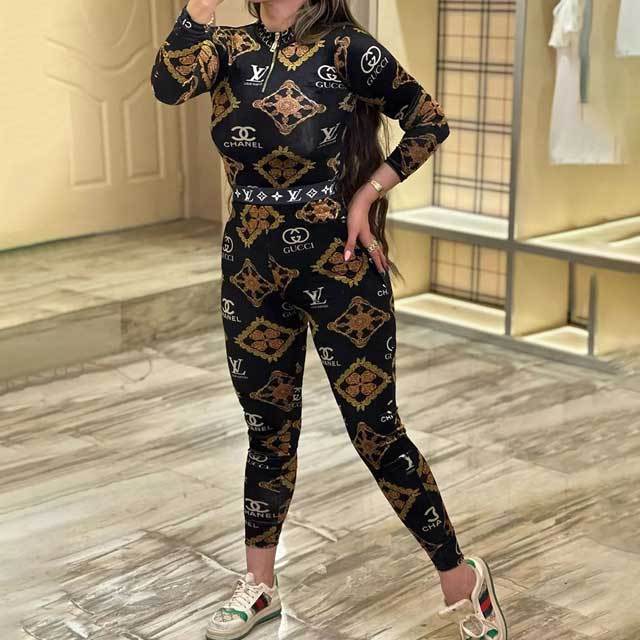 Color Block Printed Casual Pants Set