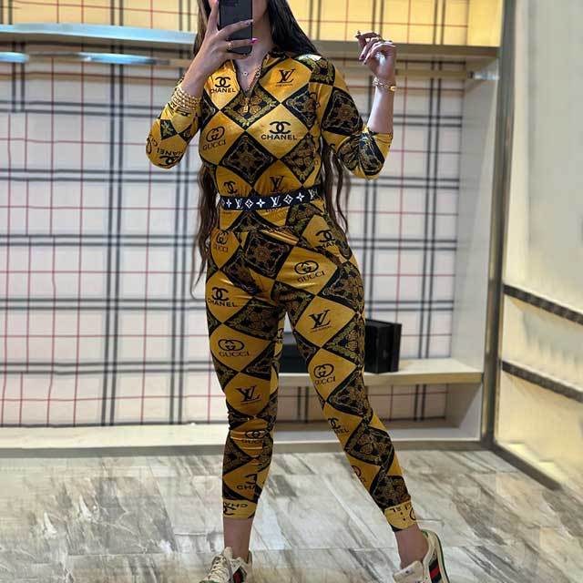Color Block Printed Casual Pants Set