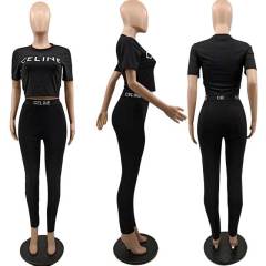 Letter Design Short Sleeve Jogger Set
