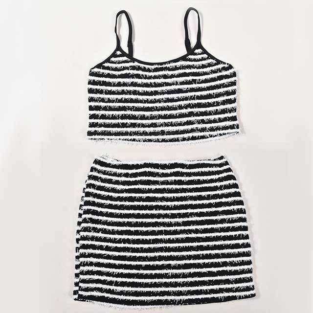 Knit Striped Mini Skirt Set