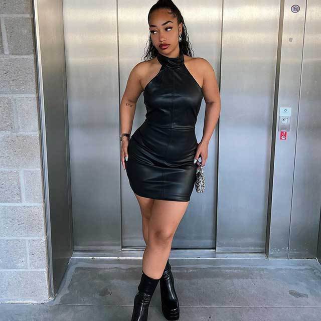 Leather Choker Bodycon Dress