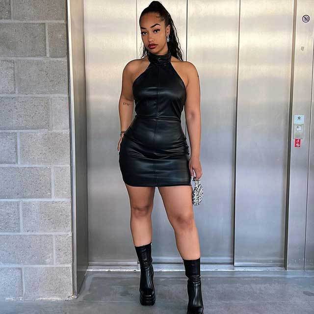 Leather Choker Bodycon Dress