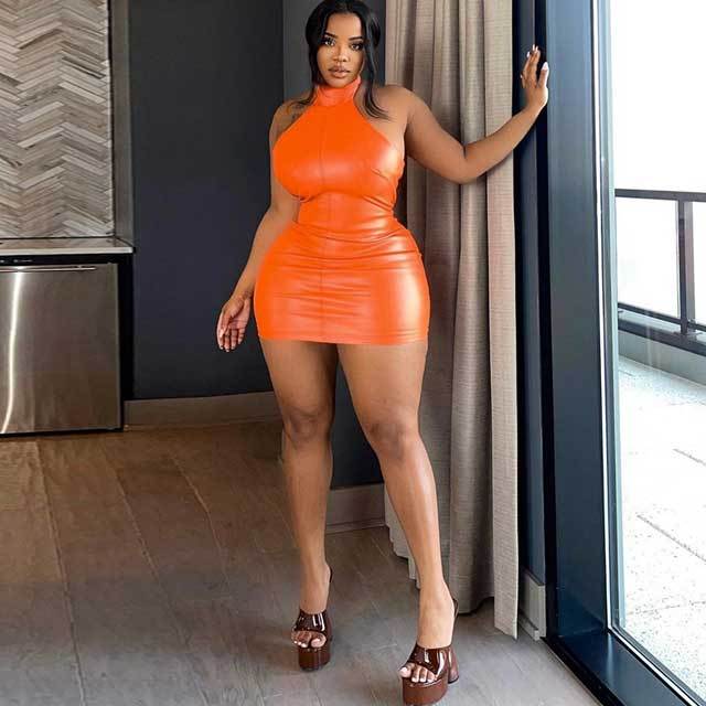 Leather Choker Bodycon Dress