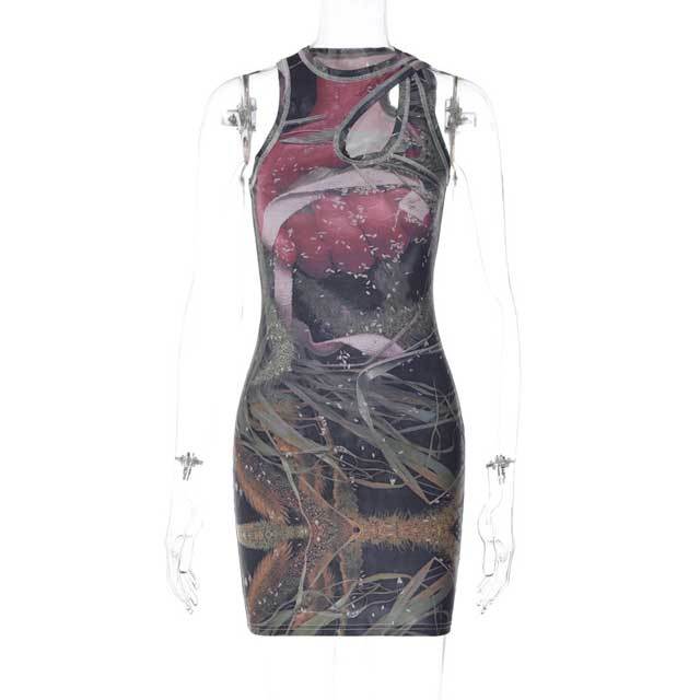 Printed Hollow Out Dress