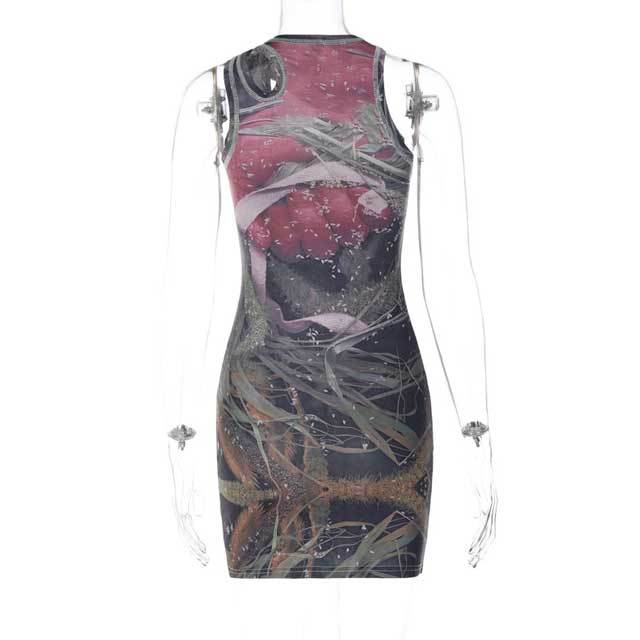 Printed Hollow Out Dress