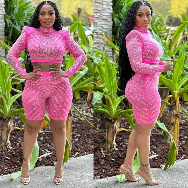 Mesh Rhinestones Short Set
