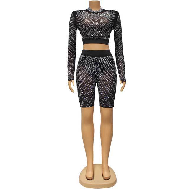 Mesh Rhinestones Short Set