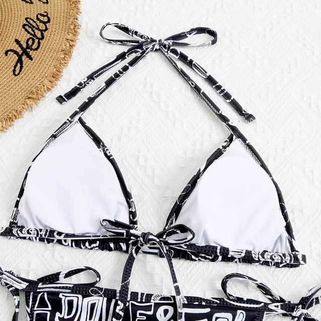 Printed Strappy Bikini Swimsuit