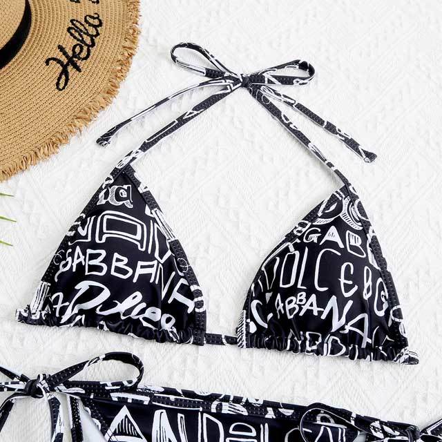 Printed Strappy Bikini Swimsuit