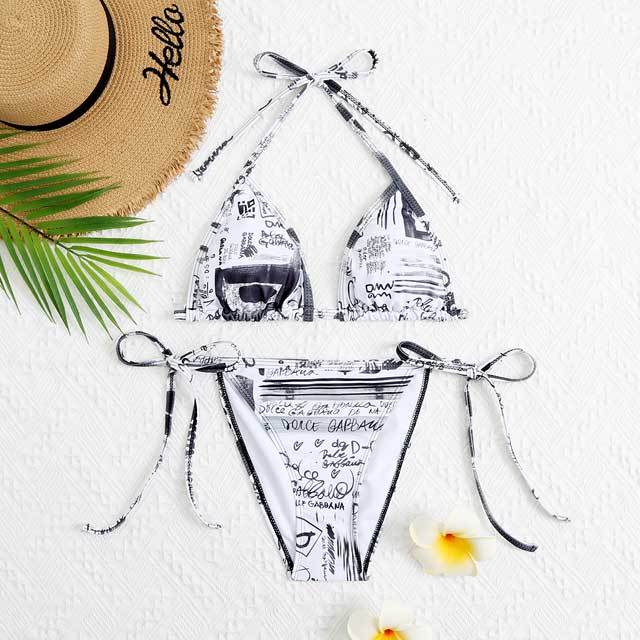 Printed Strappy Bikini Swimsuit