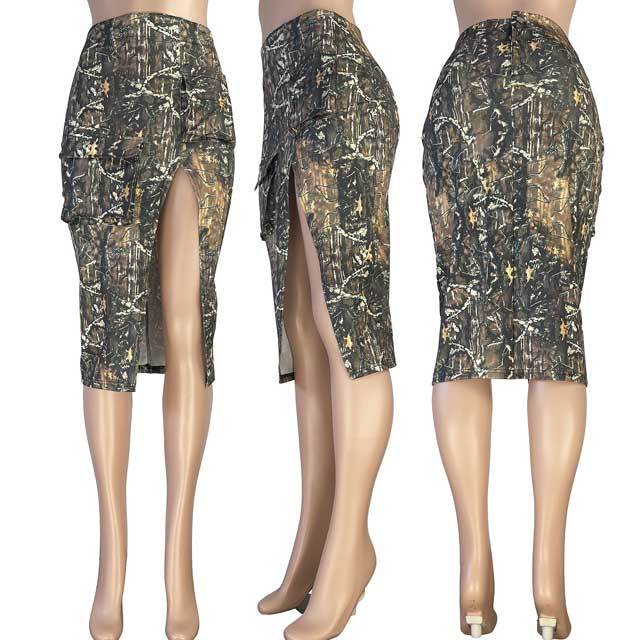 Printed High Waist Slit Skirt