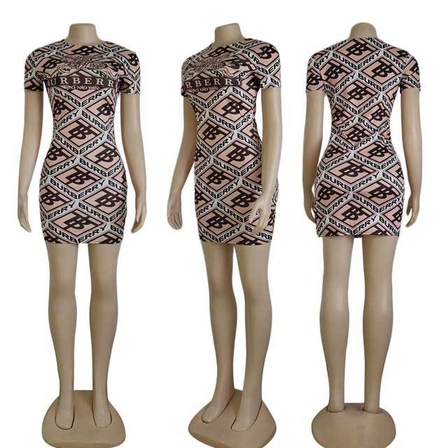 Short Sleeve Printed Bodycon Dress