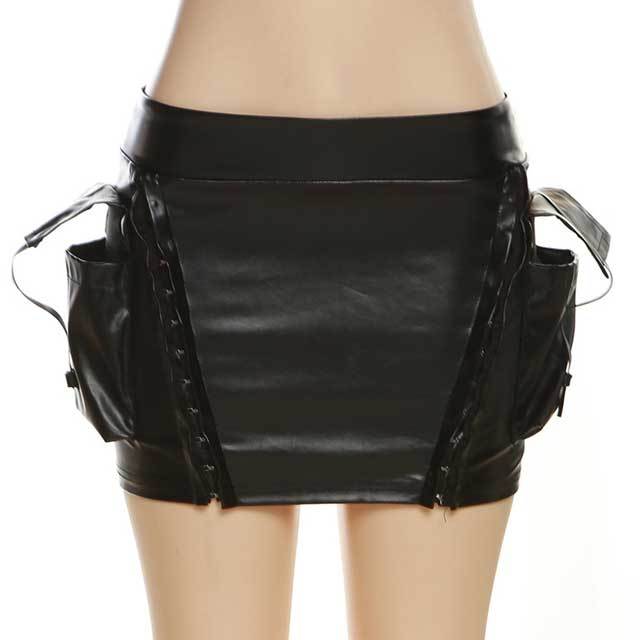 Leather Bustier Top Corset Skirt Set