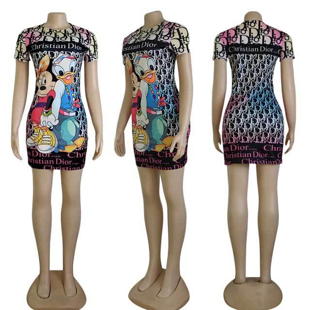 Short Sleeve Printed Bodycon Dress