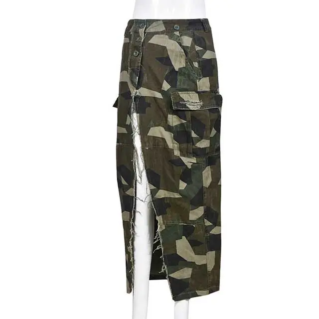 Camo Slit Maxi Skirt