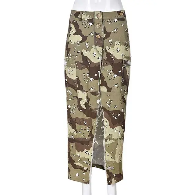 Camo Slit Maxi Skirt