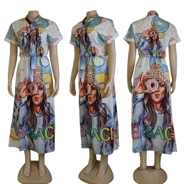 Short Sleeve Printed Maxi Dress