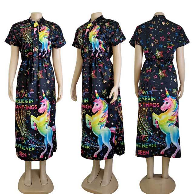 Short Sleeve Printed Maxi Dress