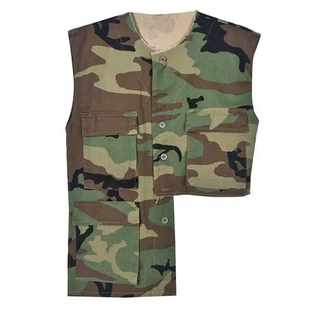 Camo Sleeveless Irregular Cardigan