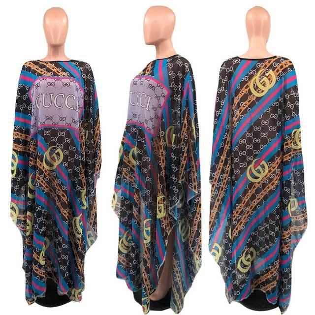 See Through Printed Beach Cover-up Dress