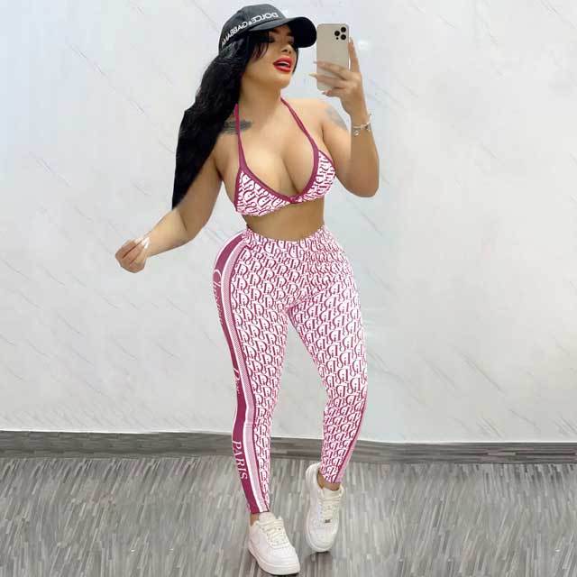 Printed Bra Top Casual Jogging Pants Set