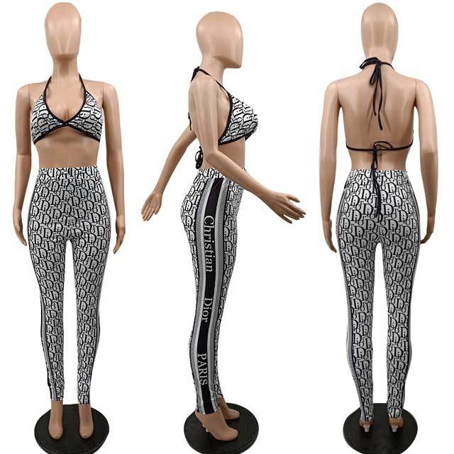 Printed Bra Top Casual Jogging Pants Set