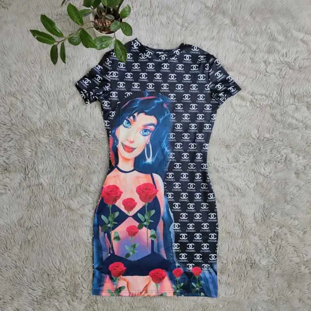 Printed Short Sleeve Mini Bodycon Dress